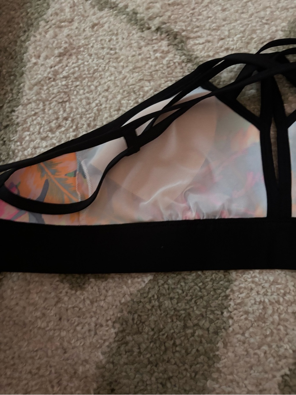 Victoria's Secret PINK Multicolor Neon Tropical Sports Bra with Black Trim - Picture 8 of 10